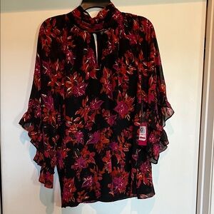 Vince Camuto Black and Red Floral Blouse